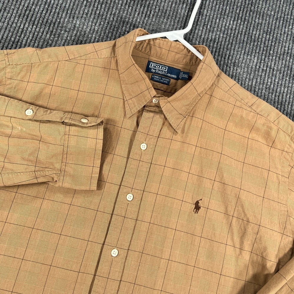 Poloโ Ralph Lauren Shirt Mens 2XL XXL Brown Long Sleeve Button Up Lowell Sport